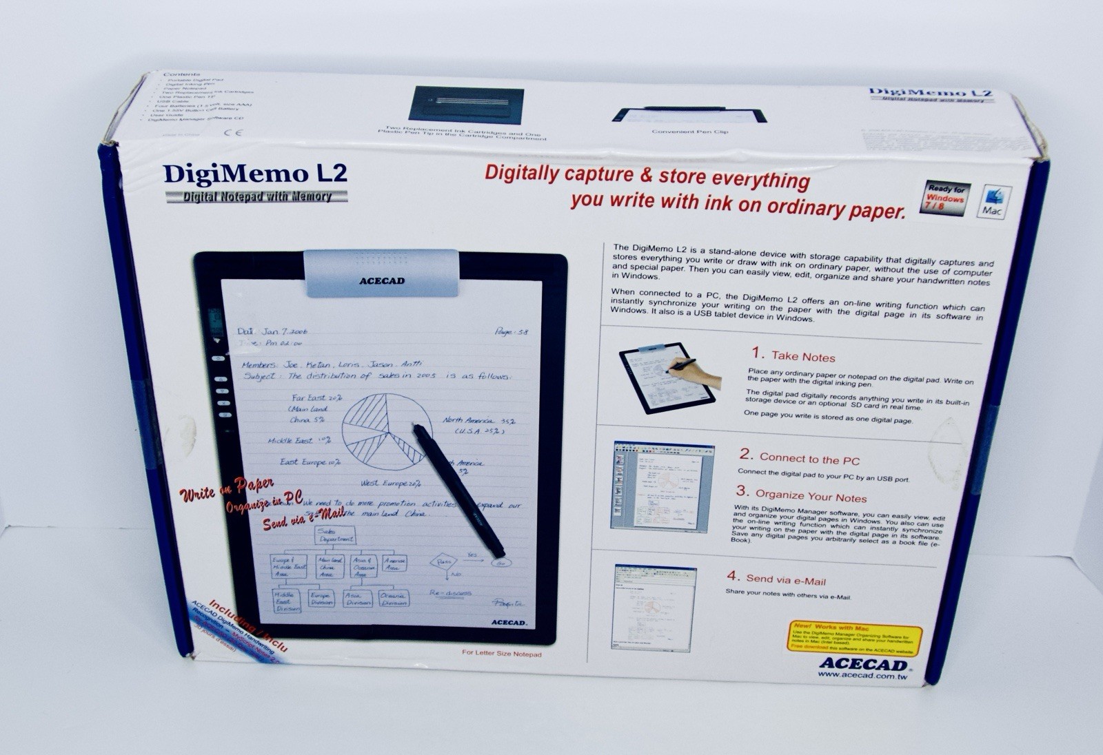 ACECAD DigiMemo L2 Letter Size Digital Notepad /w Pen Manual Software New