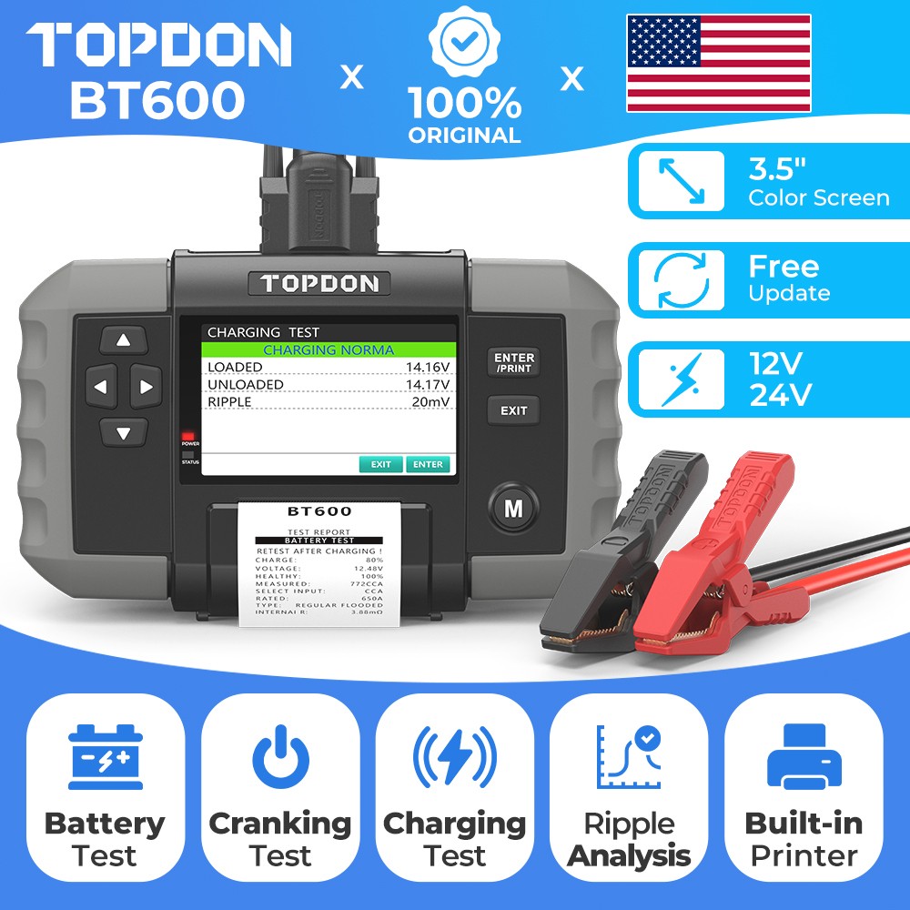 Topdon Load Tester Automotive Electronic Battery & System Tester With Printer