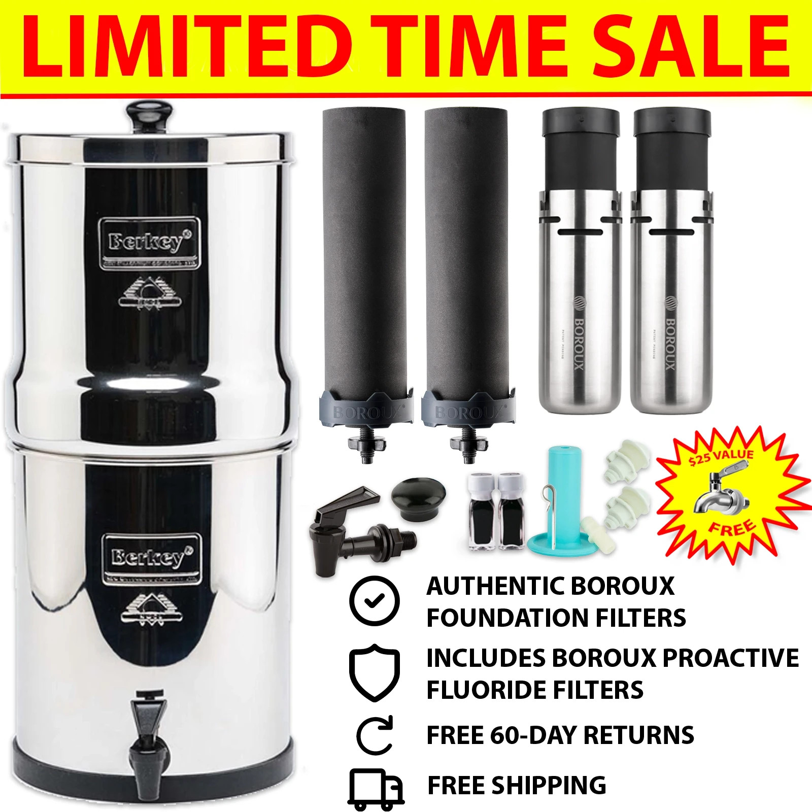 Imperial Berkey 4.5 Gal Filter w/ Boroux Black & Boroux Fluoride Filters