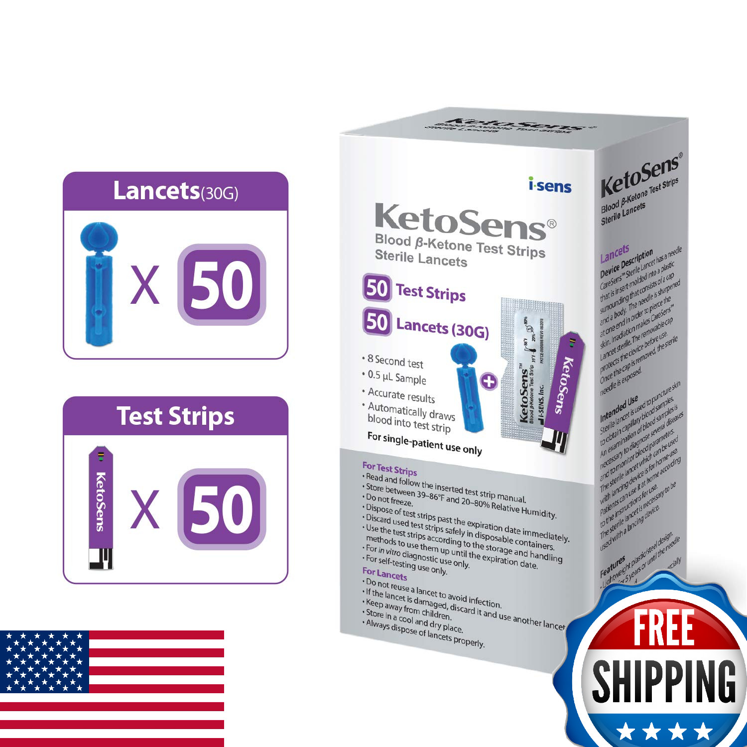 KetoSens Blood Ketone Test Strips and Lancets - Ideal for The Keto Diet and Keto