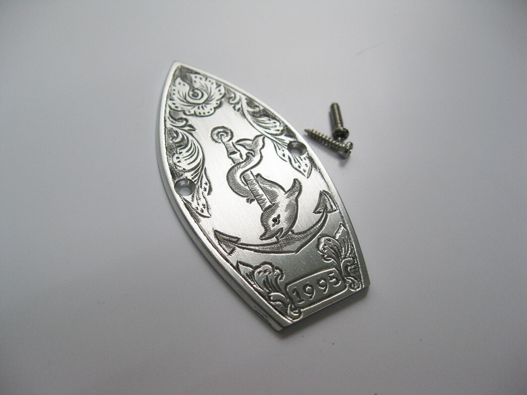 Hand engraved retro anchor aluminum truss rod cover fits to zemaitis guitar