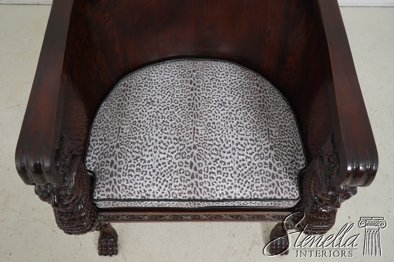 F62511EC: Monumental Ornately Carved Throne Chair w. Upholstered Seat