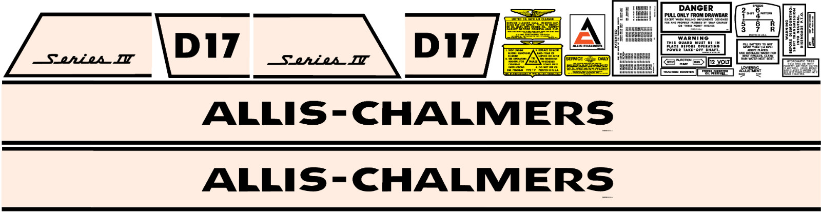 Allis Chalmers  D17 Series 4 Late Model Gasoline Complete Decal Set