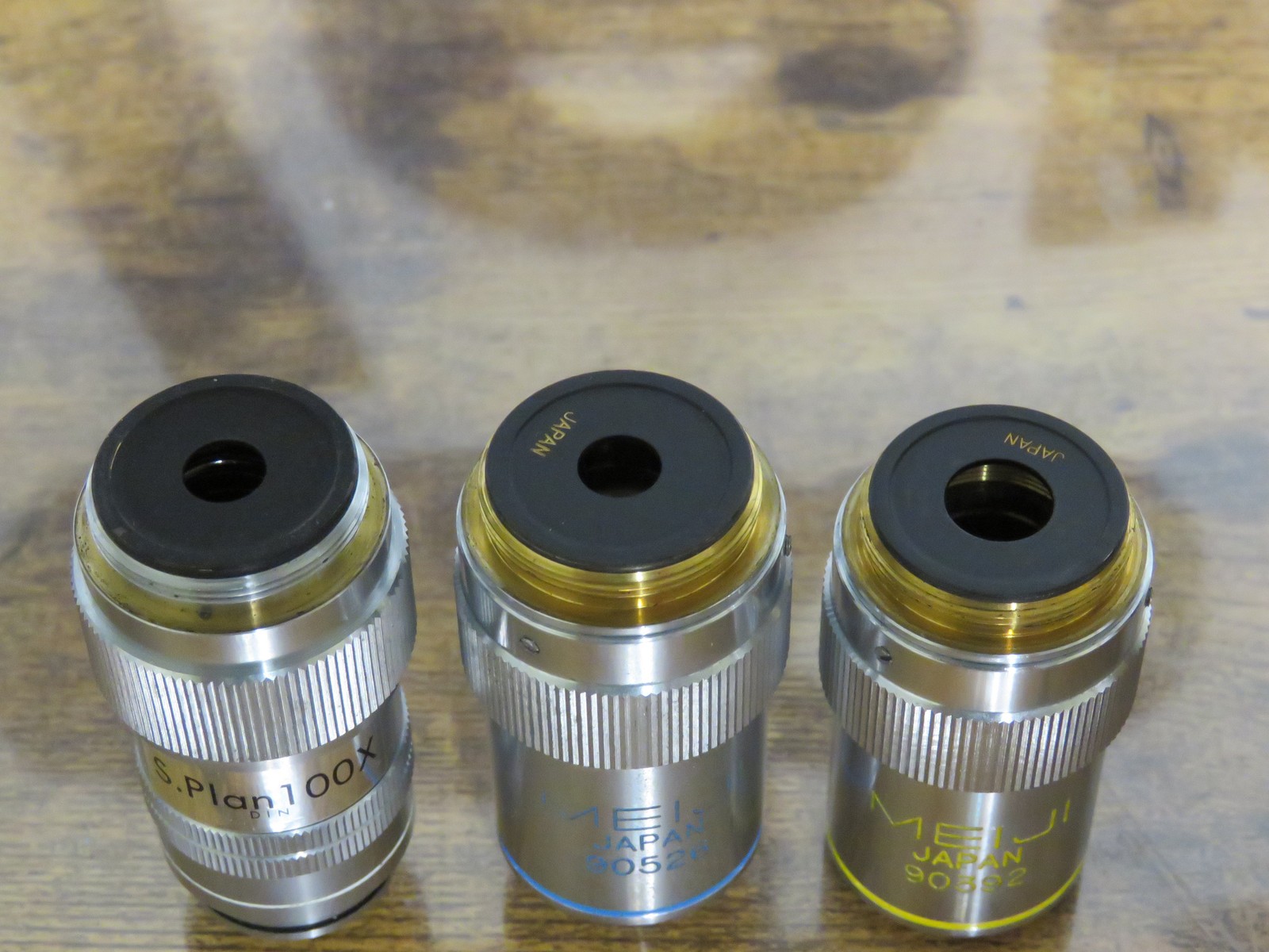 (3) Microscope Objectives Meiji S. Flatfield 10 and 40 & S. Plan 100X