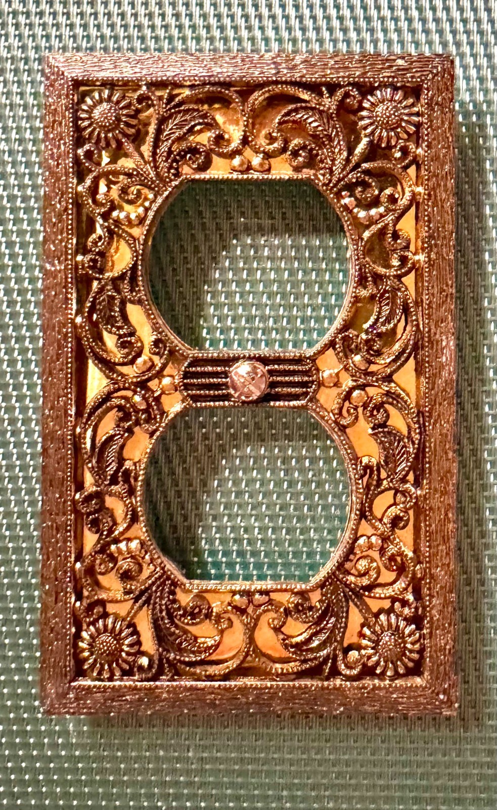 Vintage 50 60s Mid Century Ornate Gold Filigree Outlet Wall Cover Plate