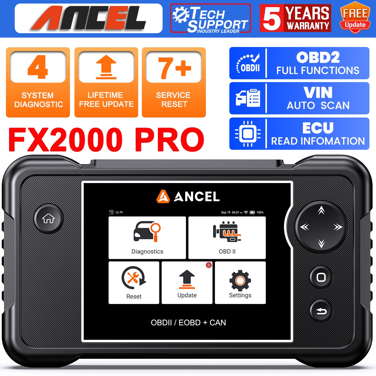 ANCEL FX2000 PRO Car OBD2 Diagnostic Scanner ABS SRS SAS TPMS EPB Throttle Reset