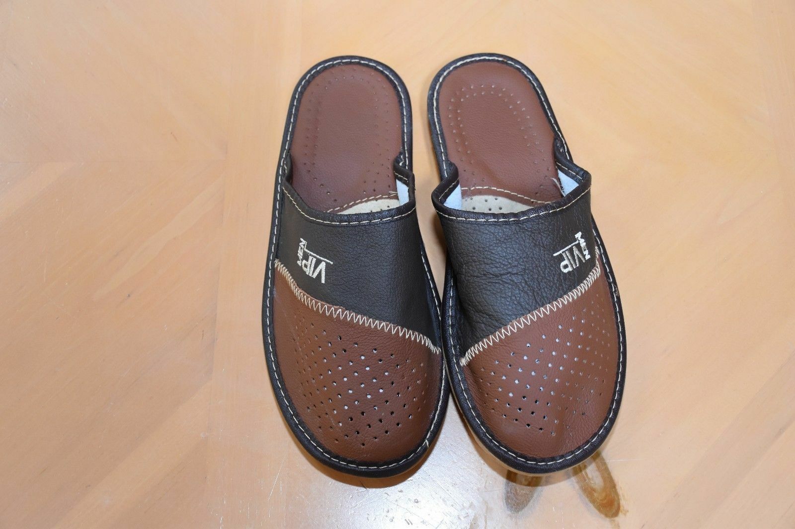 Men's VIP Sheepskin Leather House Scuff Slide Slippers Lightweight Brown Comfy