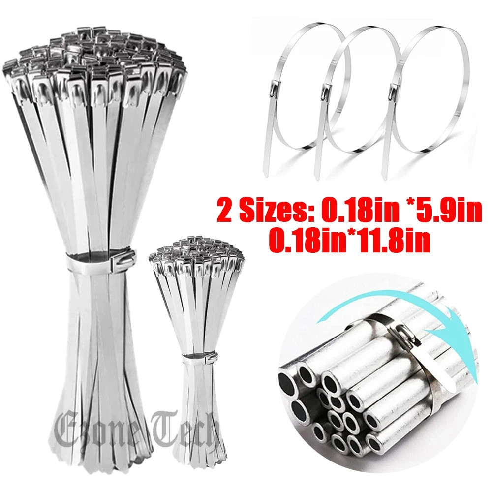 Metal Zip Ties Stainless Steel Heavy Duty Self-Locking Cable Ties US 100-200Pcs