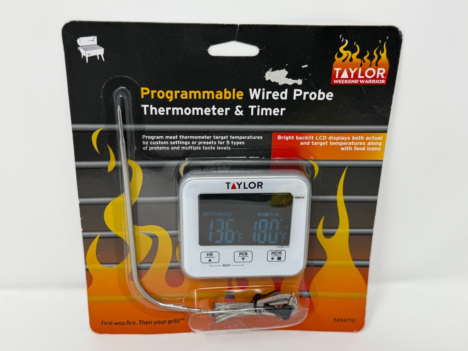 Taylor Programmable Wired Probe Thermometer Timer NIP BBQ Grill Meat 5286710