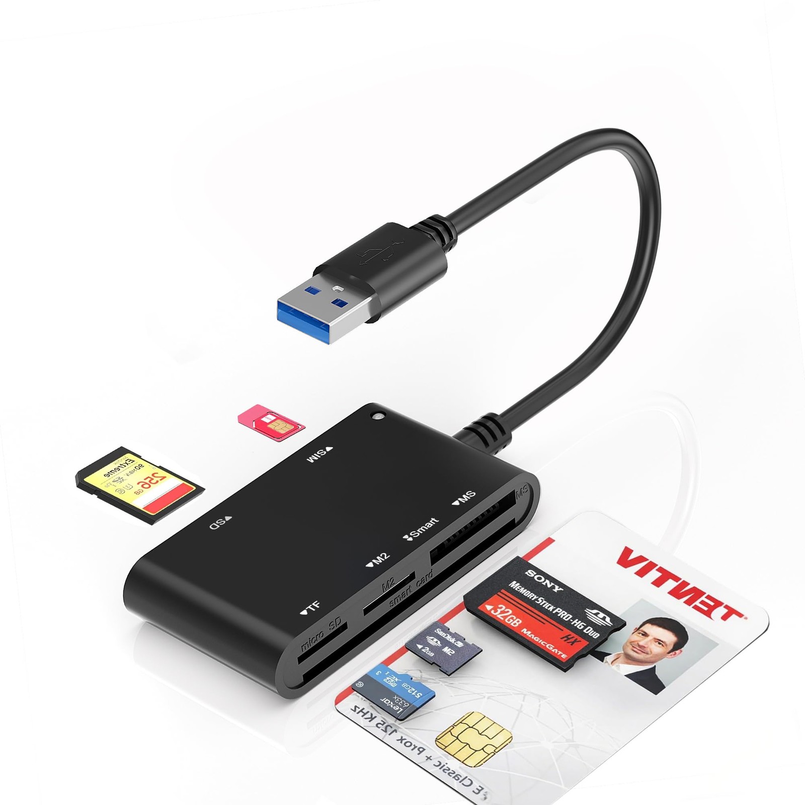 SIM Card Adapter for Computer - 7 in 1 CAC Smart Card Reader Military, MS Pro...