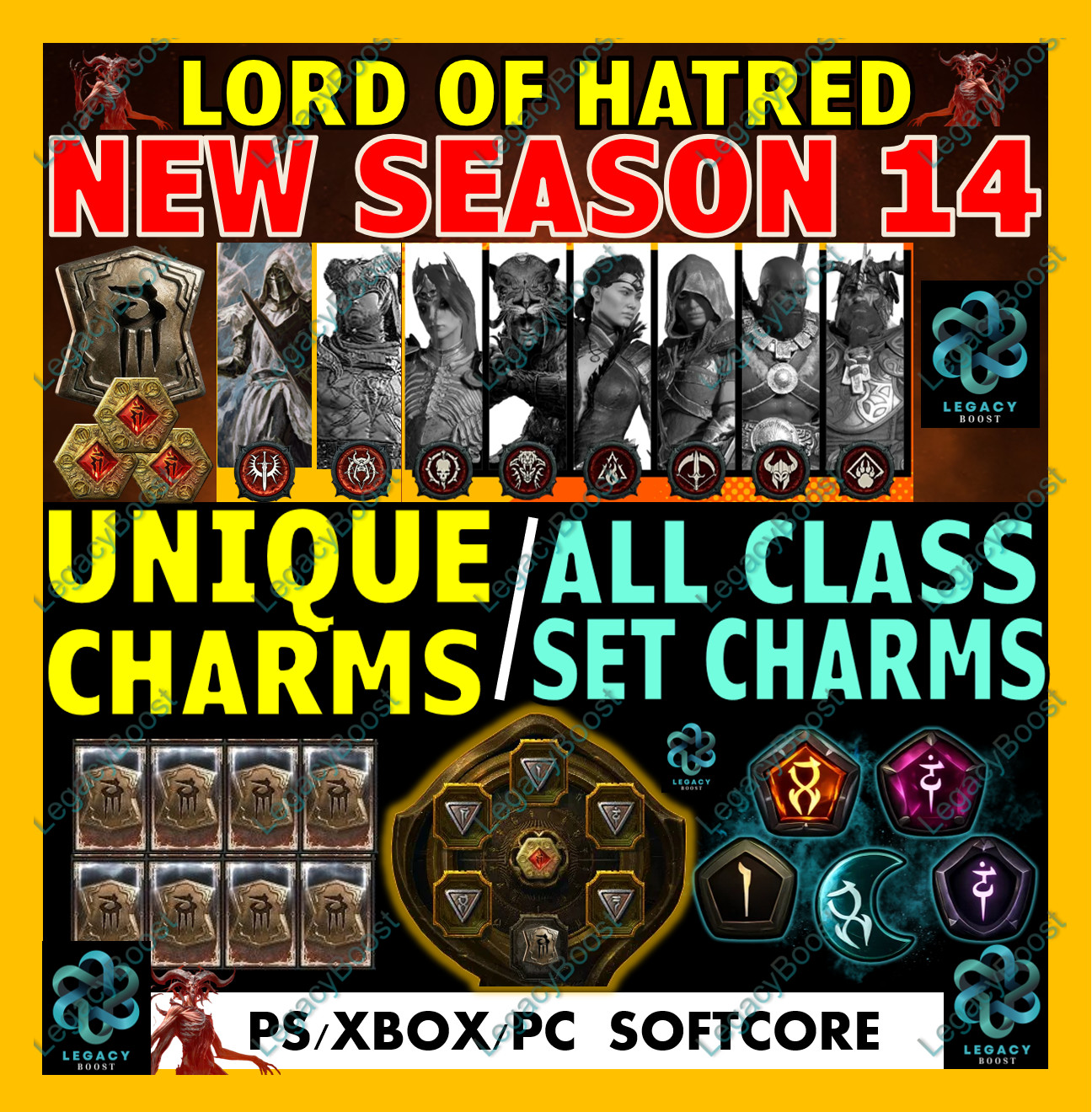🔥DIABLO 4 CHARMS SEASON 14 ✨POWER LEVELING✨SET UNIQUE CHARMS TALISMANS SEAL ✅