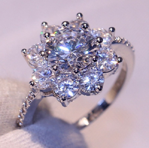 3Ct Lab Created Diamond Flower Halo Engagement Ring Solid 14K White Gold Finish