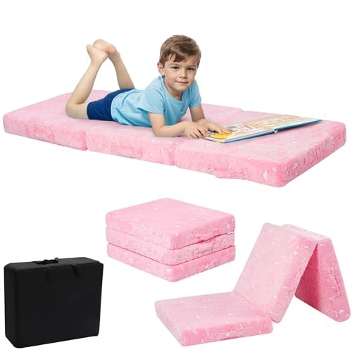 Glow Foldable Floor Mattress for Kids, Trifold Nap Mat for 75x25x3" Unicorn