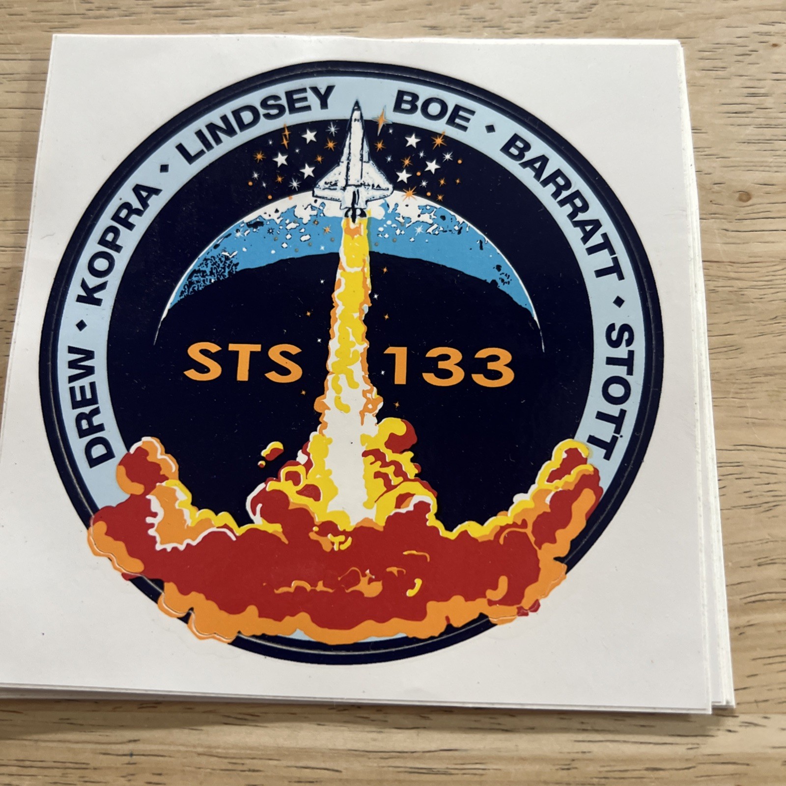 NASA Space Shuttle STS-133 Drew Kopra Lindsey BOE Barratt Stott 4" x 4" Round