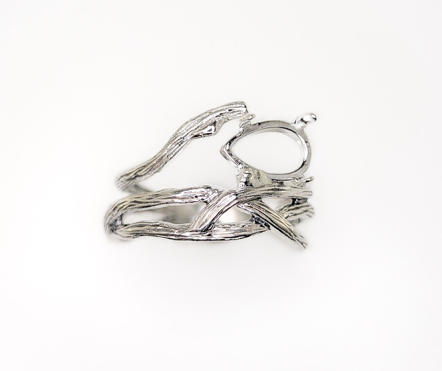10 x 7 mm Pear Shape Cabochon Branch Ring Setting Sterling Silver Size 8