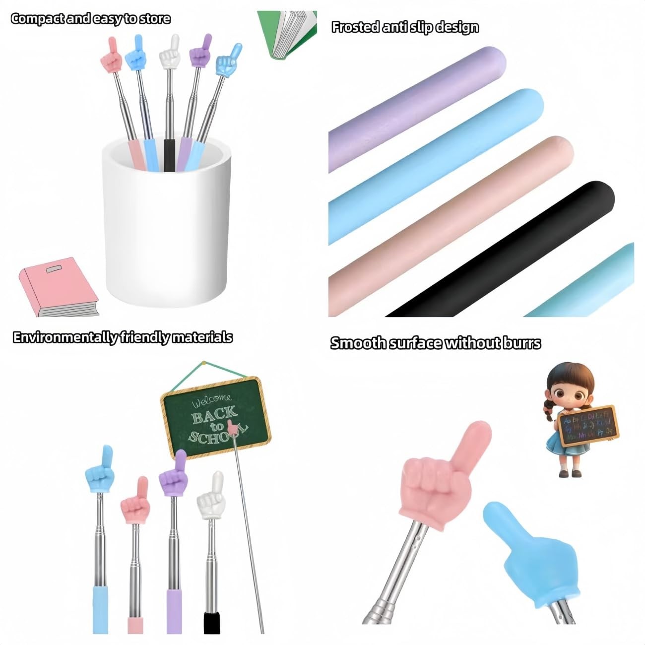 DOLANFYE Pointer Finger Stick Extendable, Hand for Teachers with Pink
