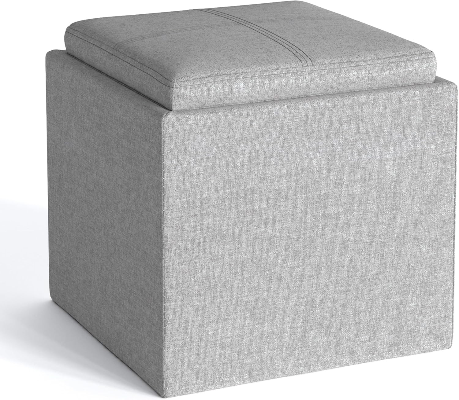 Rockwood Cube Storage Ottoman with Tray - 17 Inch Wide Upholstered Linen Look Fa
