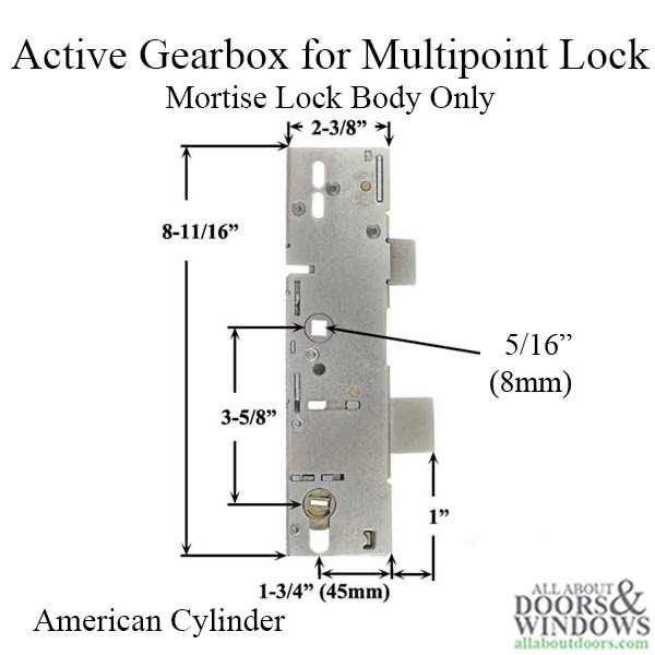 P1000 Active Gearbox, 45/92 Mortise Lock Case Body, American Version