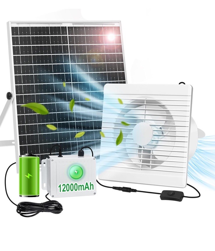Solar Powered Fan with Battery Run Day/Night, 22W 9.8" Solar Fan for Chicken ...