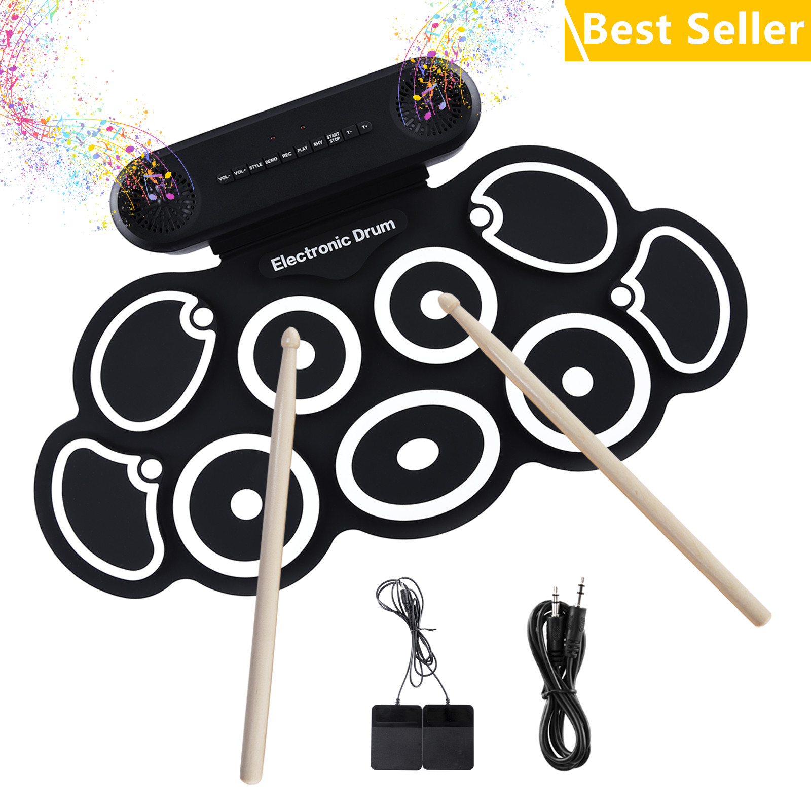 Electronic Drum Set 9 Pads Drum Practice Pad Kit Roll-Up Electric Drum Set