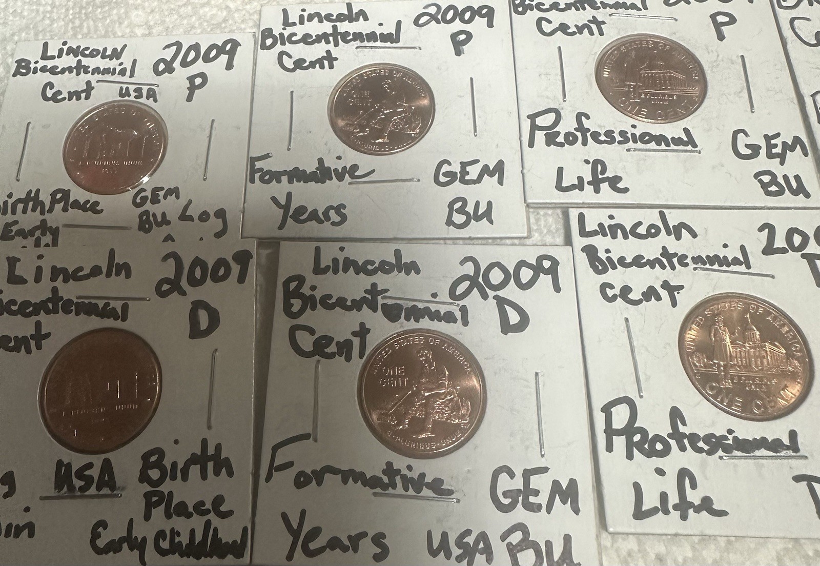 2009 lincoln bicentennial .1 Cent P & D 8 Coin Set