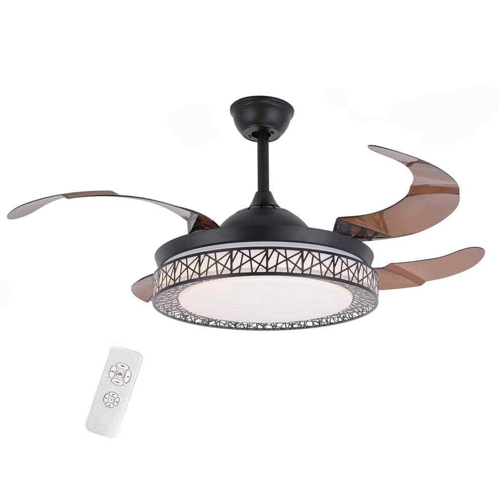 OUKANING 42 in. Modern Black Retractable Blades LED Ceiling Fan w/ Remote