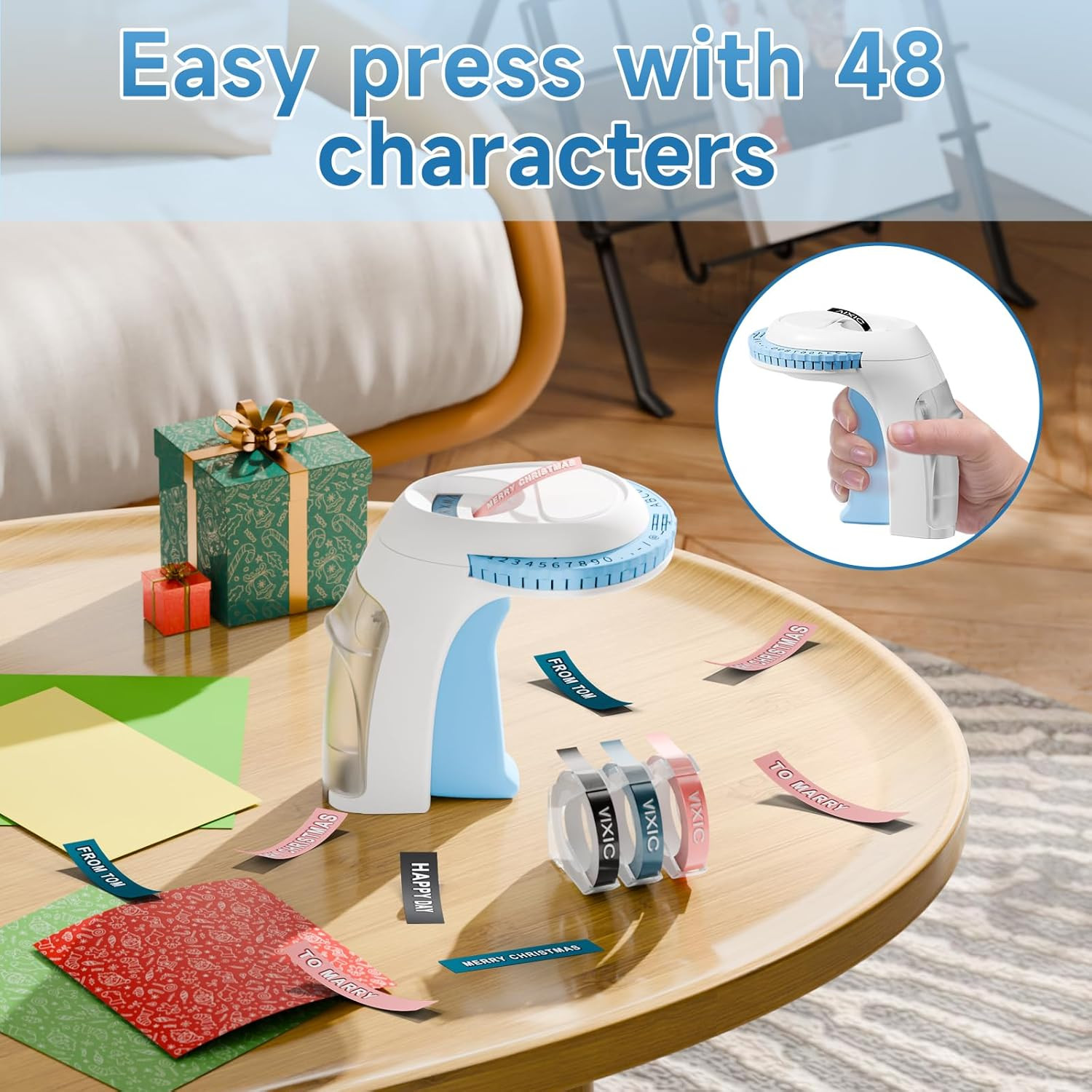 Embossing Label Maker Machine Handheld with Backlit Screen Compatible with DYMO