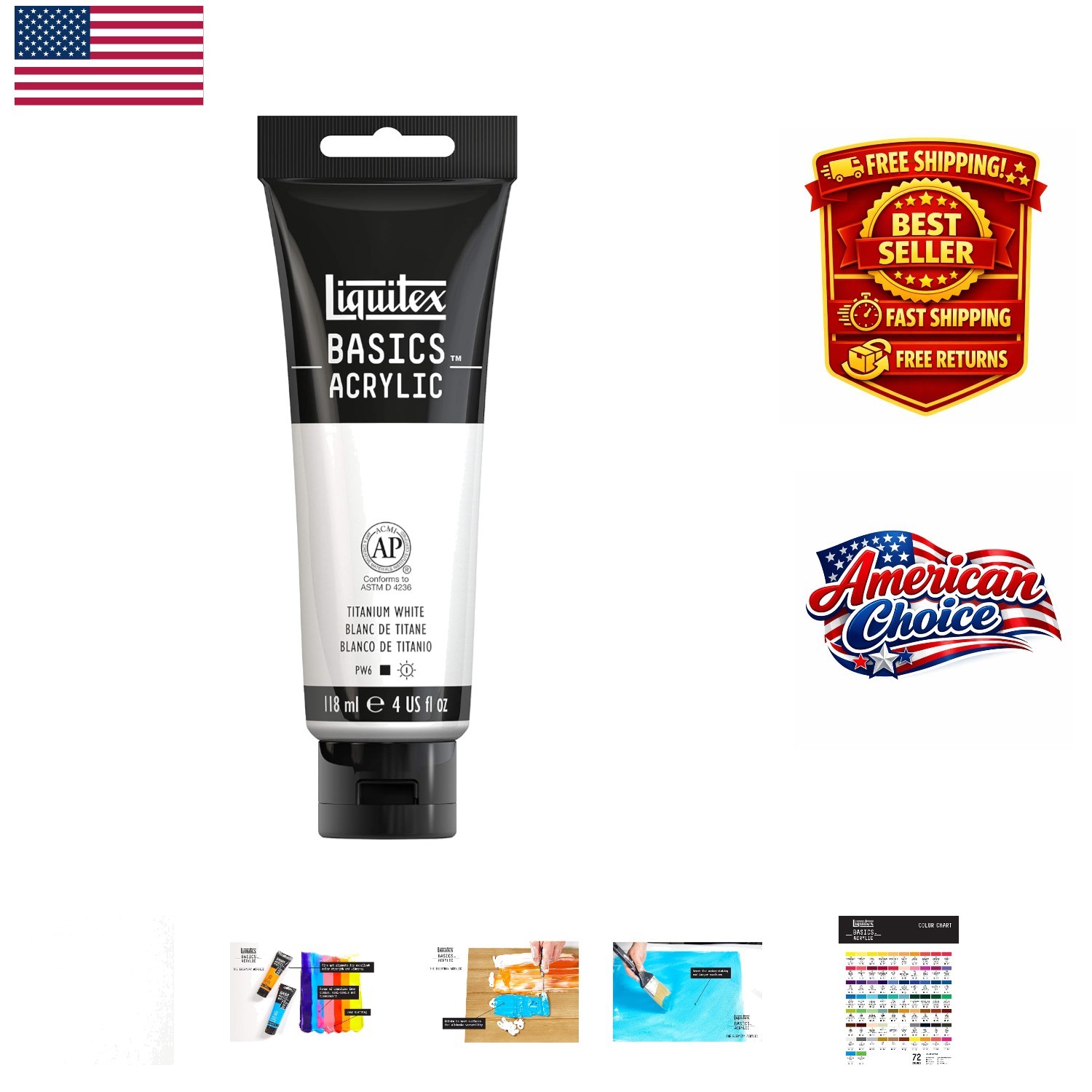 High-Quality Satin Finish Titanium White Acrylic Paint, 118ml Tube for Easy Use