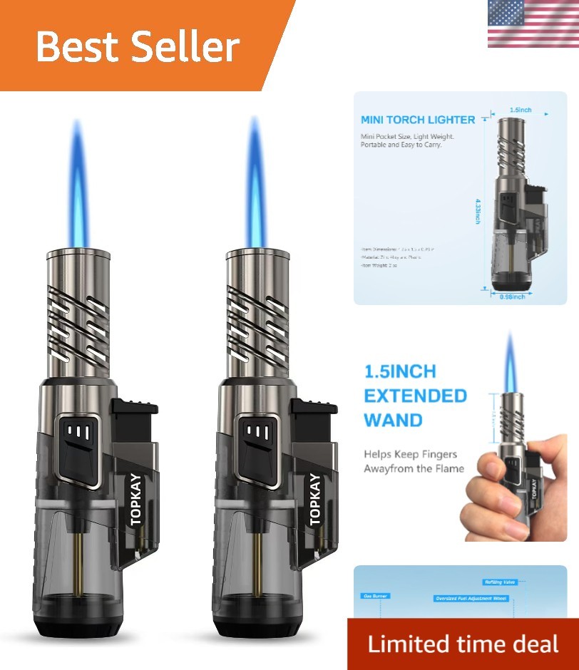 2 Pack Torch Lighters with Adjustable Flame - Reliable for Candles & Fireworks