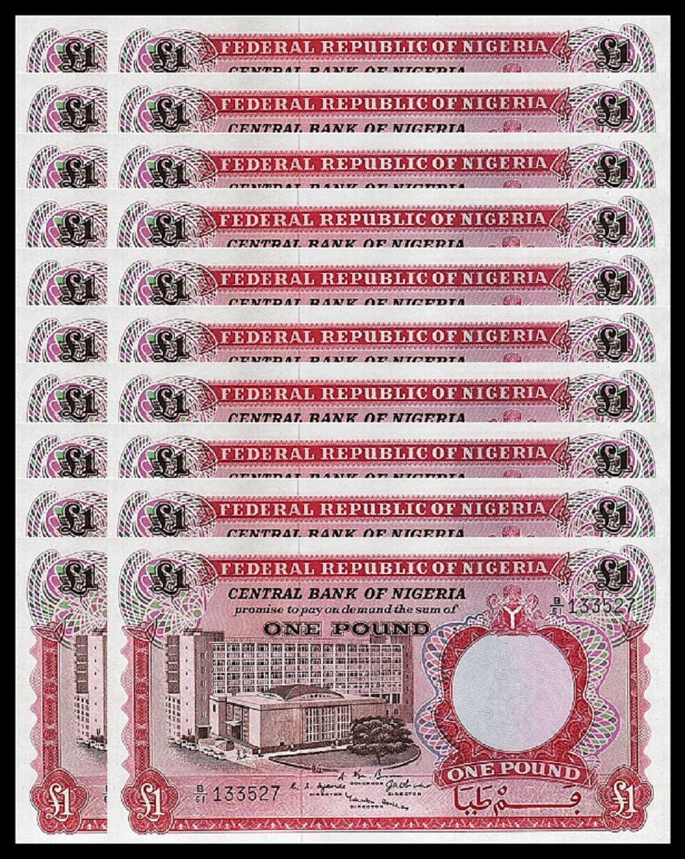 NIGERIA 1 POUND 1967, UNC, 20 PCS LOT, P-8
