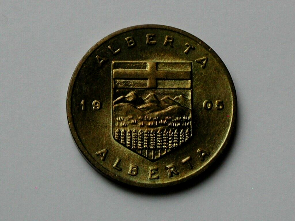 Alberta CANADA (1905) Coat of Arms Medal with NOTABLE DIE CRACK ERROR