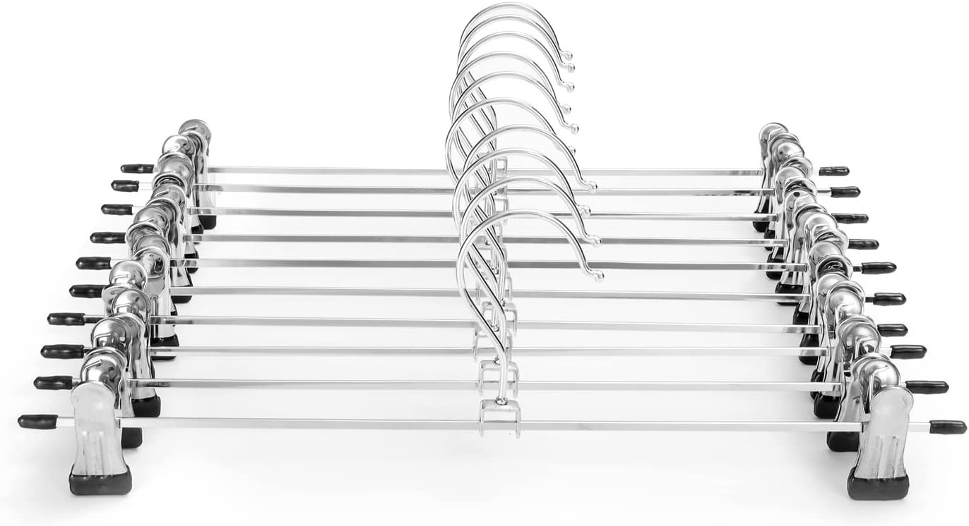 Heavy-Duty Metal Hangers with Clips for Pants and Skirts - 10-Pack