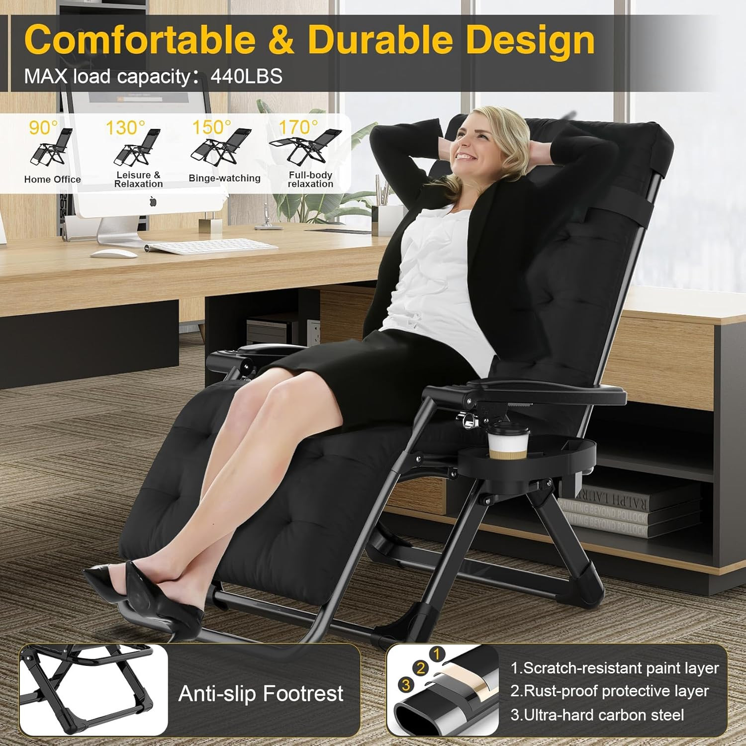 Zero Gravity Chair, Reclining Camping Lounge Chair with Aluminum Alloy Lock, Fol