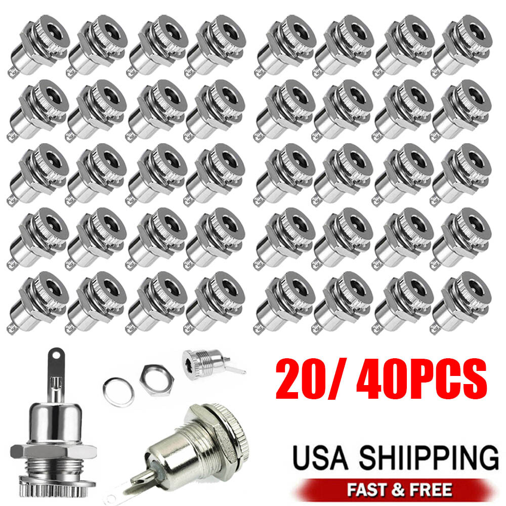 20/40X DC Power Supply Jack Plug Socket Female Panel Mount Connector 5.5mmx2.1mm