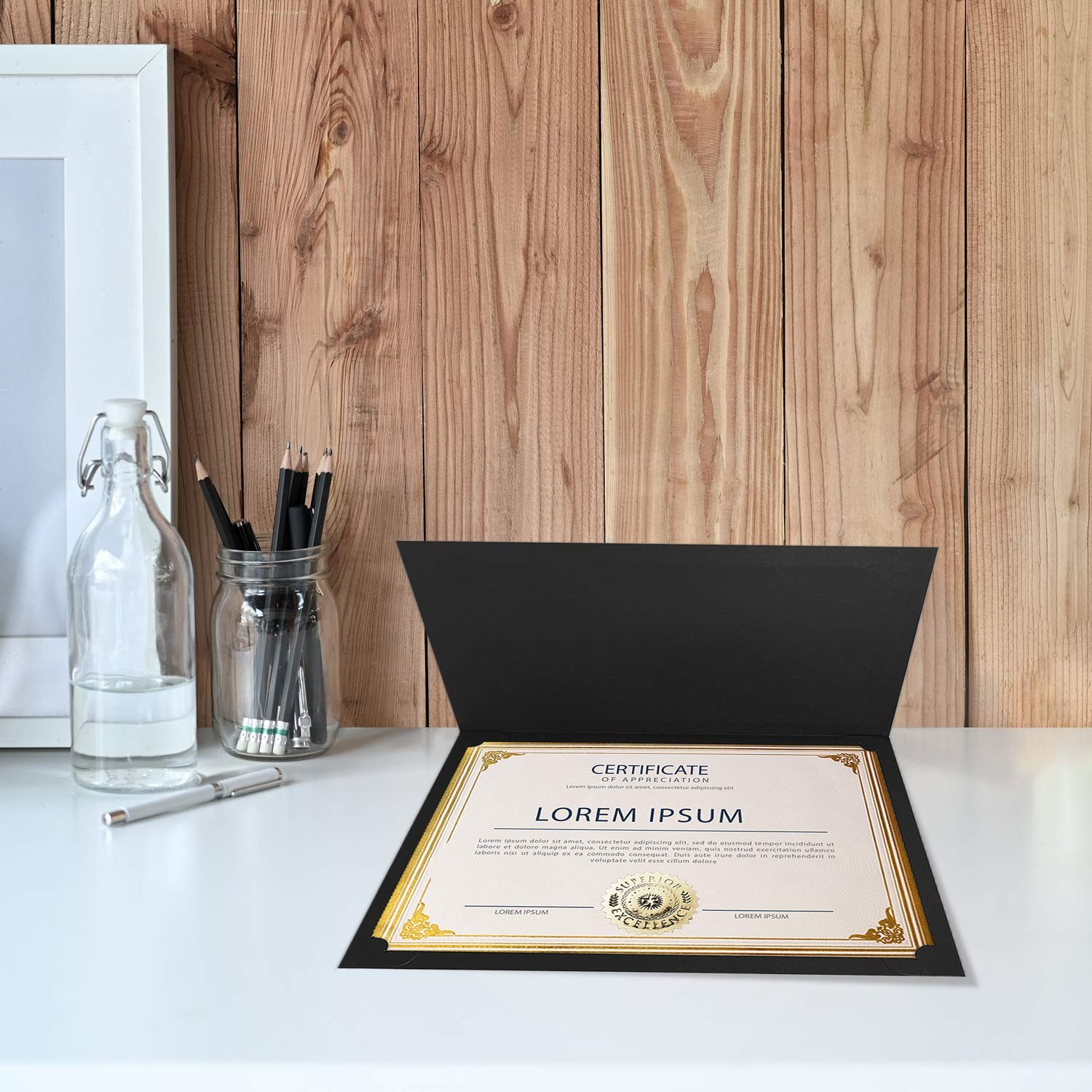SUNEE 75pcs Certificate Kit, Includes 25pcs Black Certificate Holders & 25pcs...