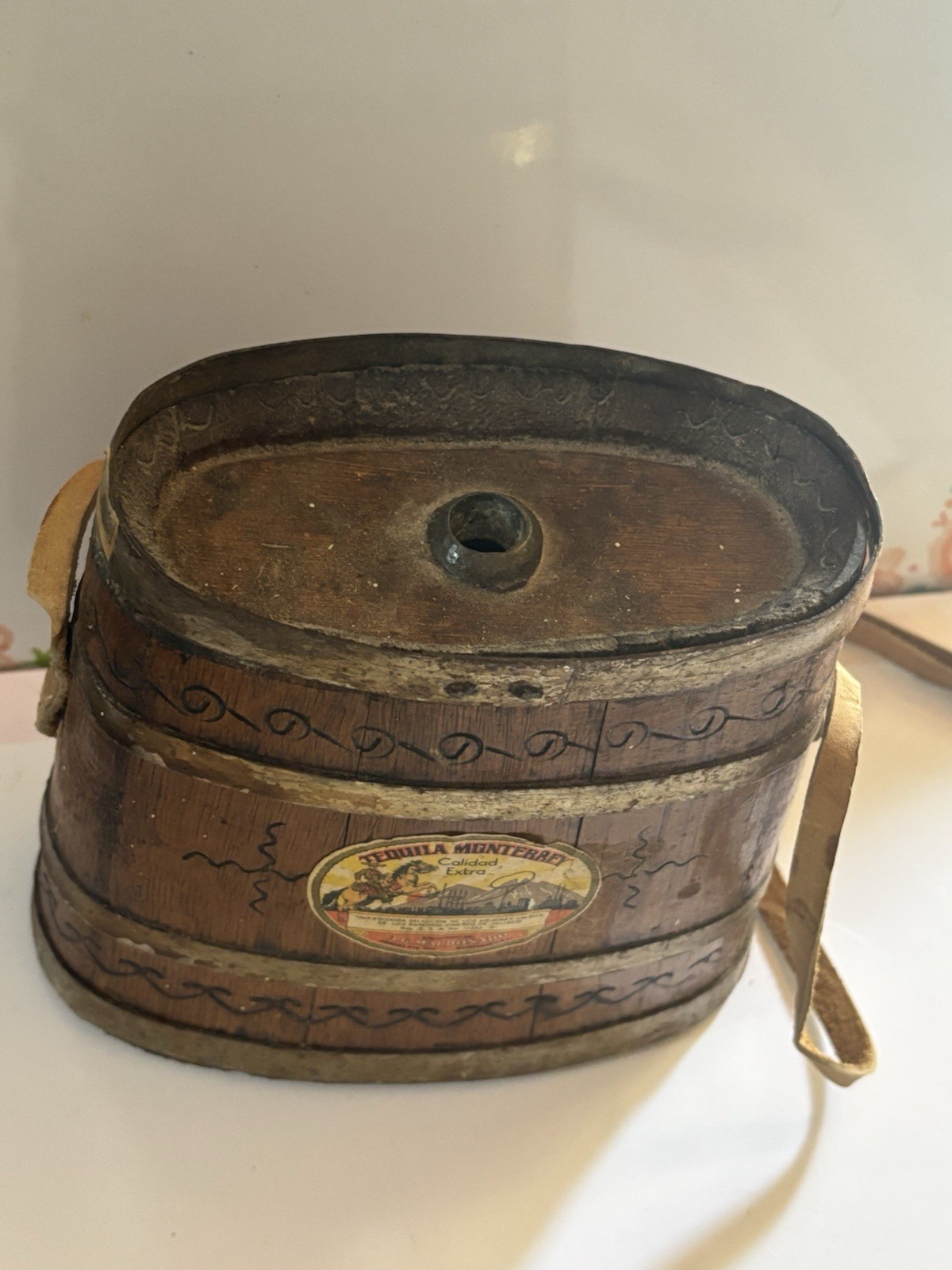 Antique Wooden Tequila Bottle Barrel Shaped Tequila Decorate 1945