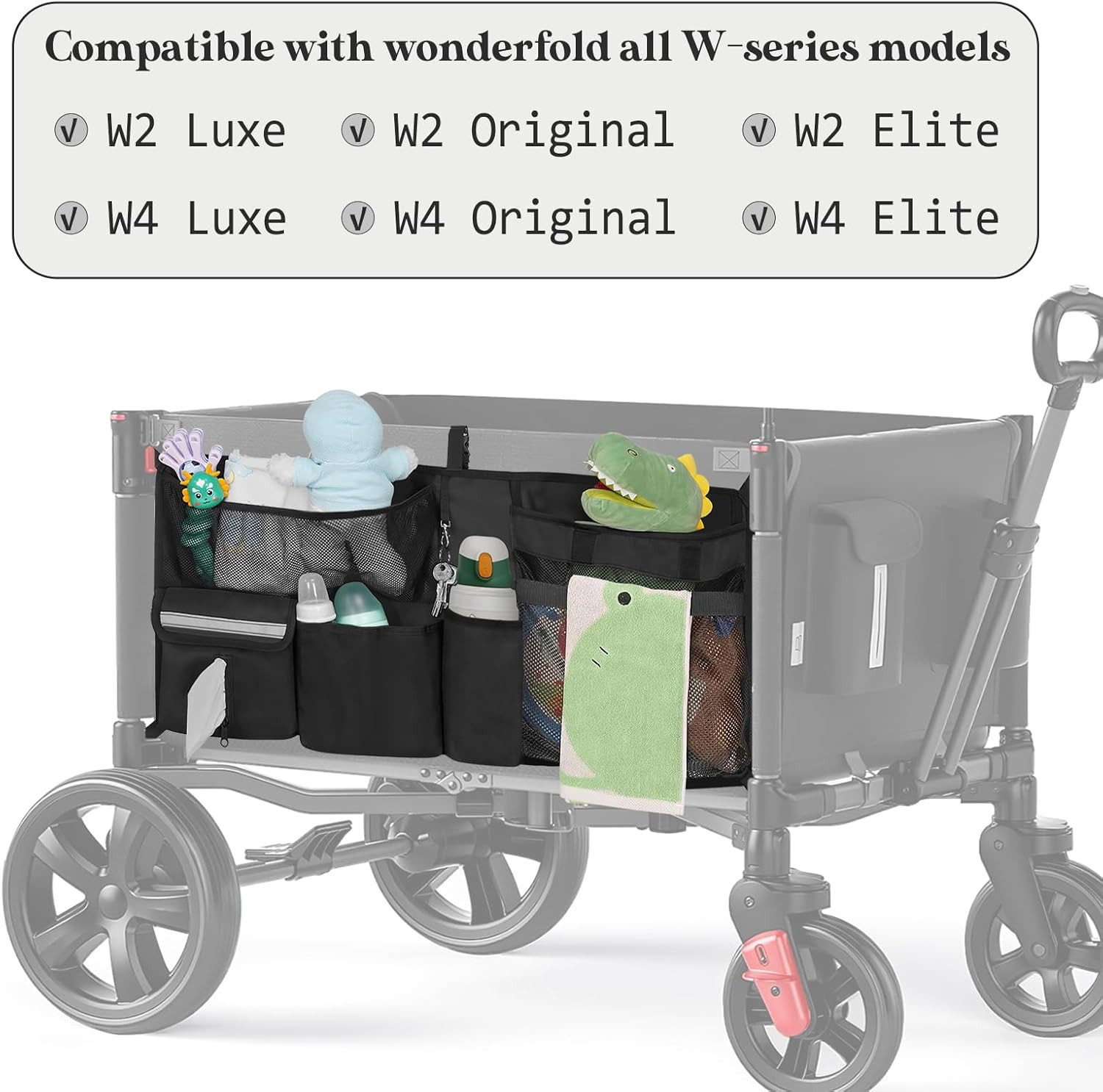 Stroller Wagon Cargo Net for WONDERFOLD W-Series, Multi-Pocket Organizer