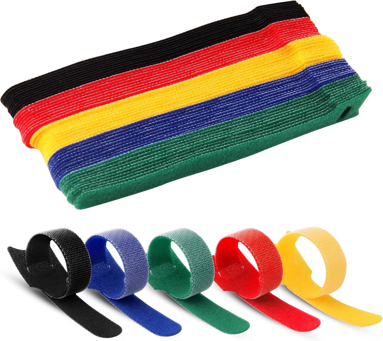 Cable Ties 6 Inch Reusable Hook Loop Fastener Strap Nylon Multicolor 50 Pack ...