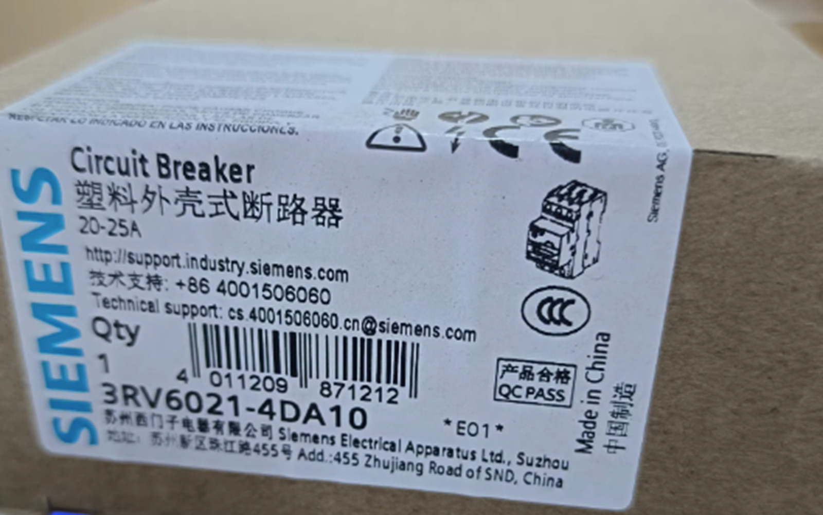 NEW Siemens Circuit Breaker 3RV6021-4DA10 20-25A 3RV60214DA10