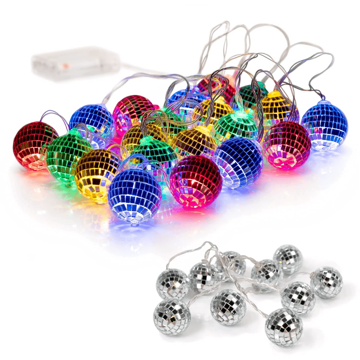 West Ivory 10.5 feet 20 Mixed Multi-Color Mirror Disco Ball Fairy String Light