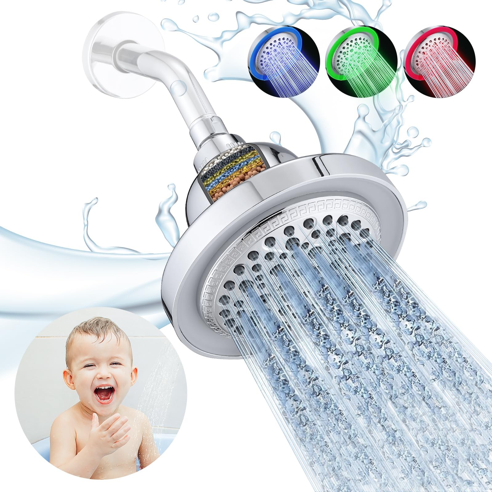 DPBath LED Shower Head Color Changing, High Pressure Light Up Shower Head wit...