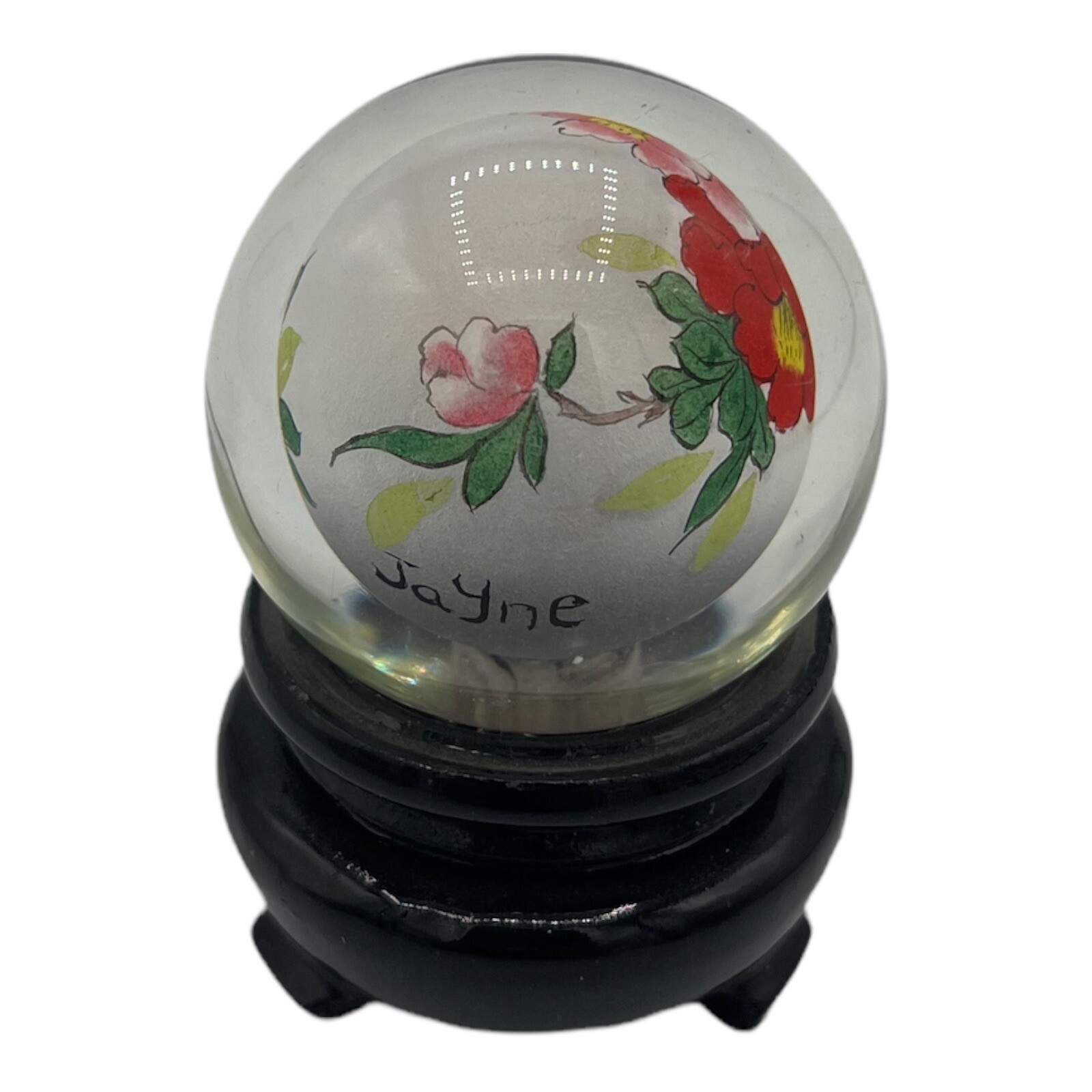 Mini Dollhouse Fairy Garden Floral Glass Gazing Ball with Wooden Base Jayne 2"