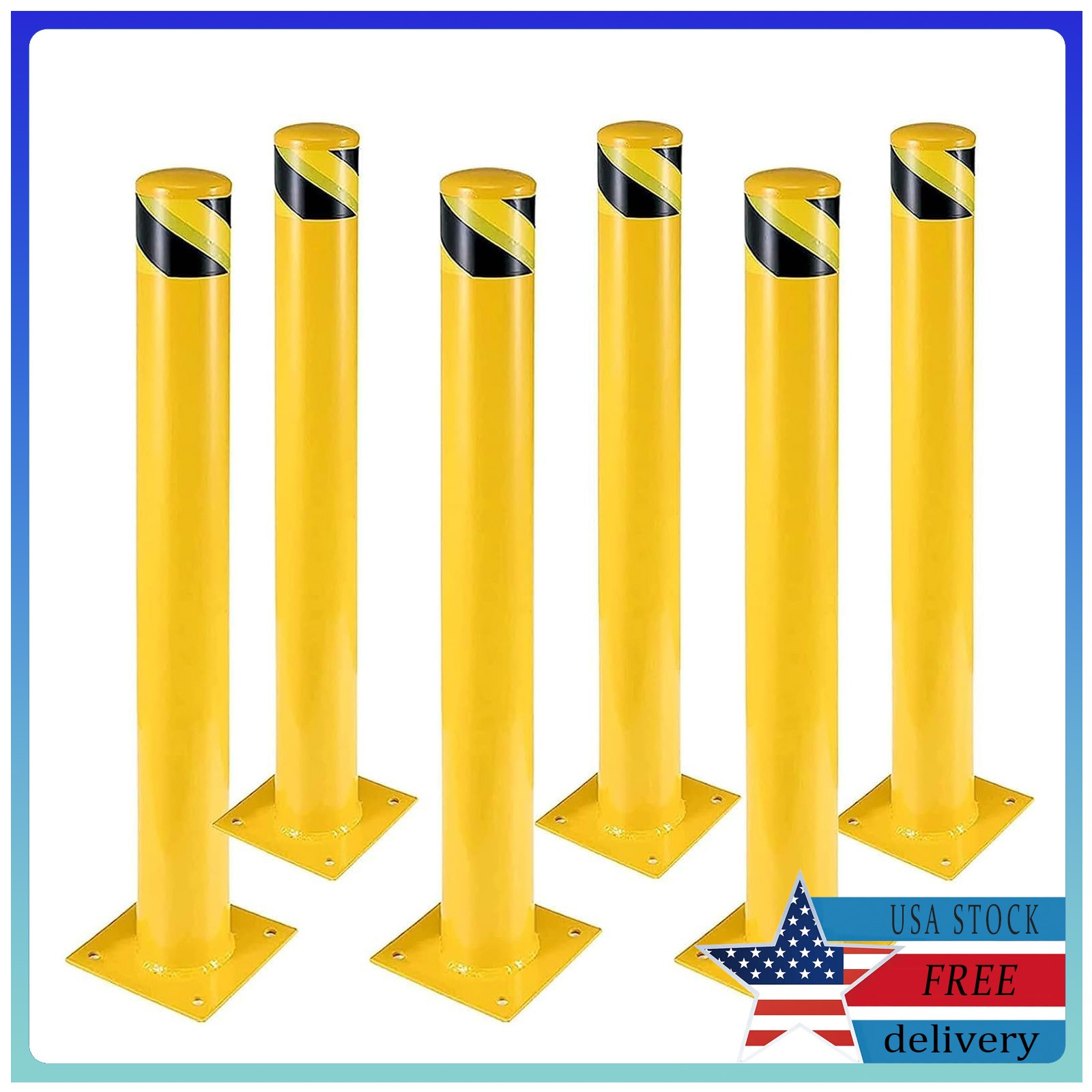 6PCS Heavy Duty Safety Bollard Post High-Visibility Yellow Barrier 42 x 4.5 Inch