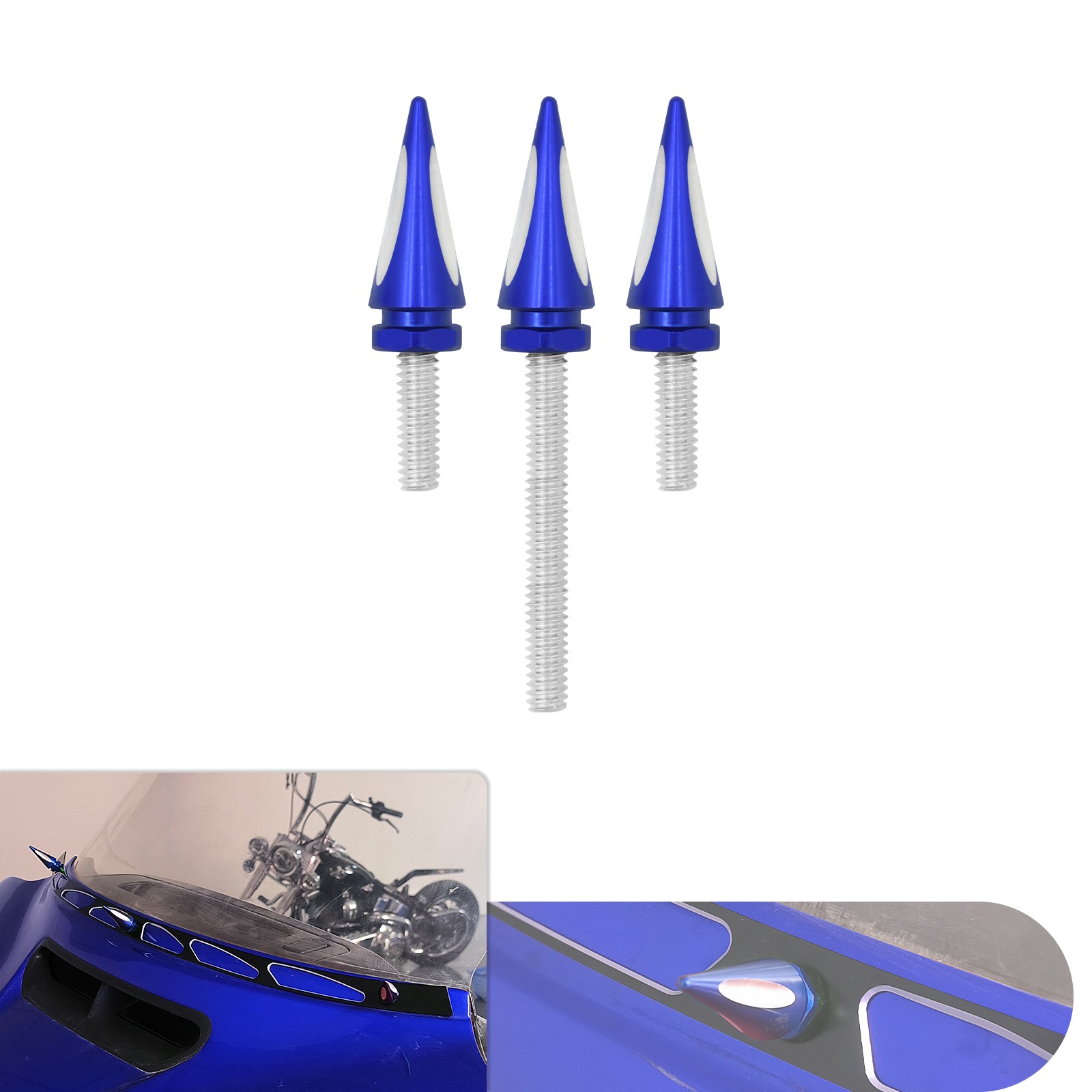3x Blue Impaler Spike Wind Screen Windshield Bolt For Electra Street Glide 14-up