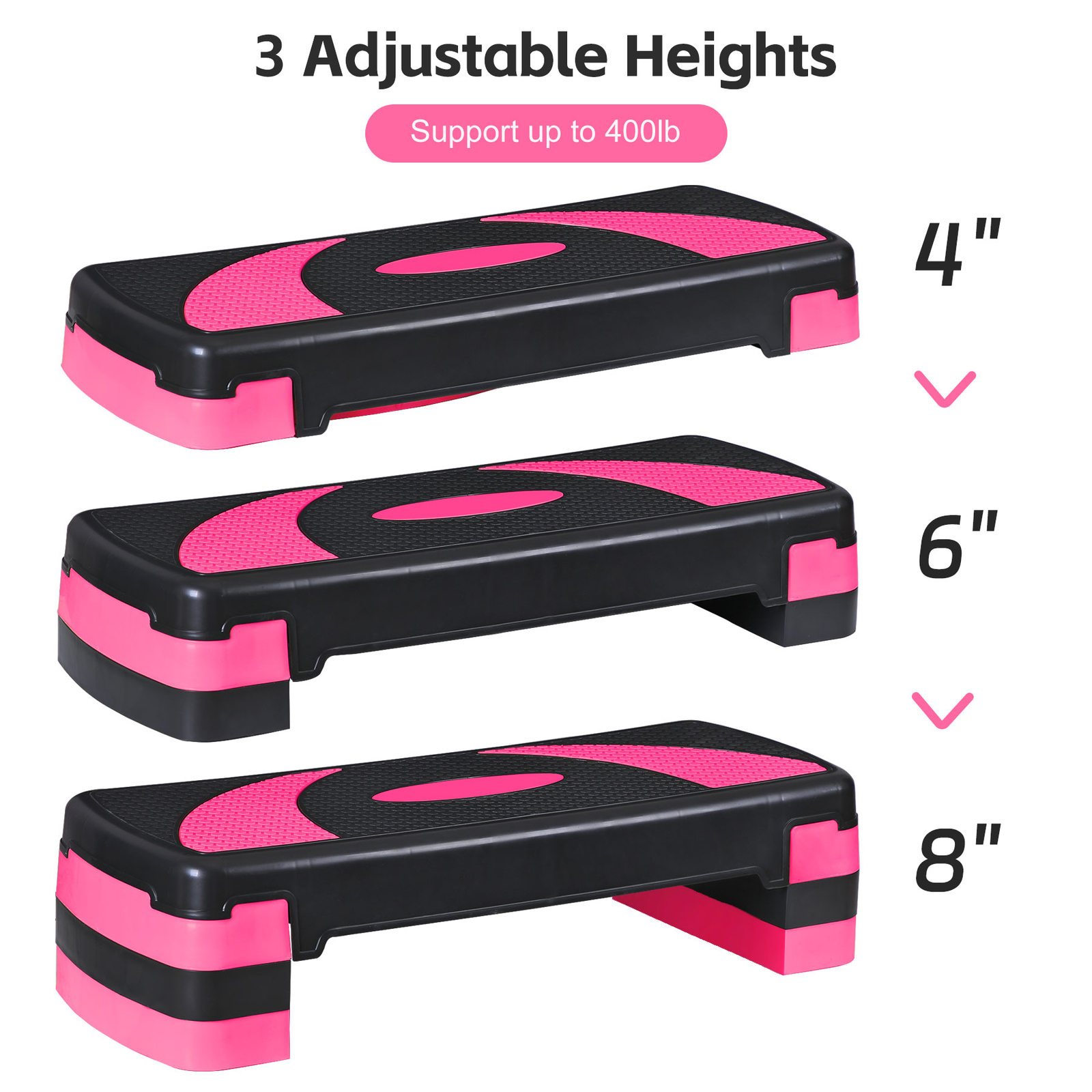 Adjustable Aerobic Stepper Workout Step with 4 Risers Exercise Platform Pink