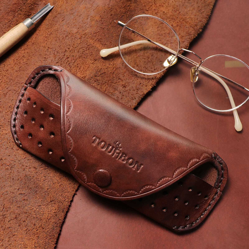 TOURBON Leather Eyeglasses Protector Case Glasses Carrier Belt Pouch Gift