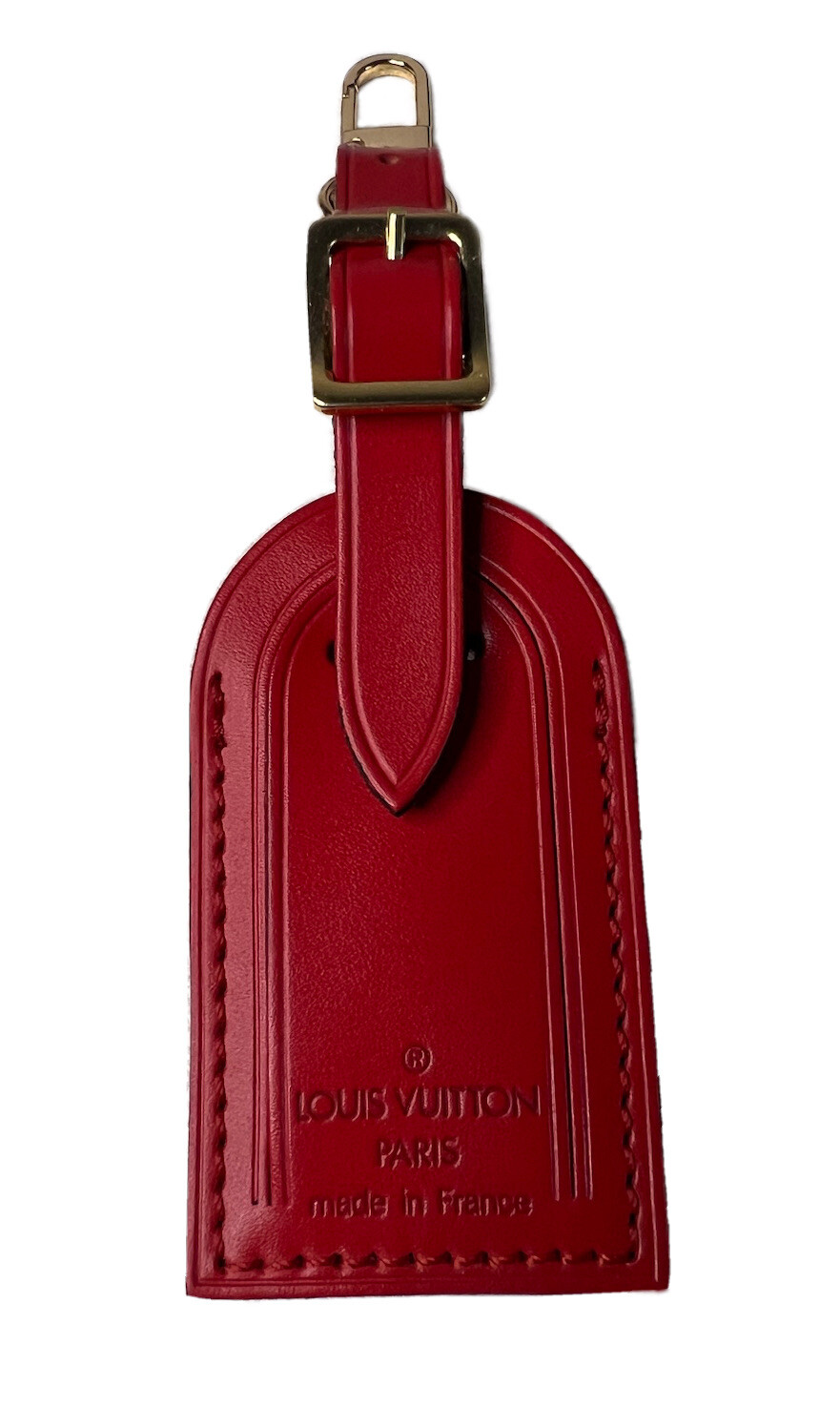 Louis Vuitton Red Calfskin Name Tag Goldtone Buckle Small  ⭐️