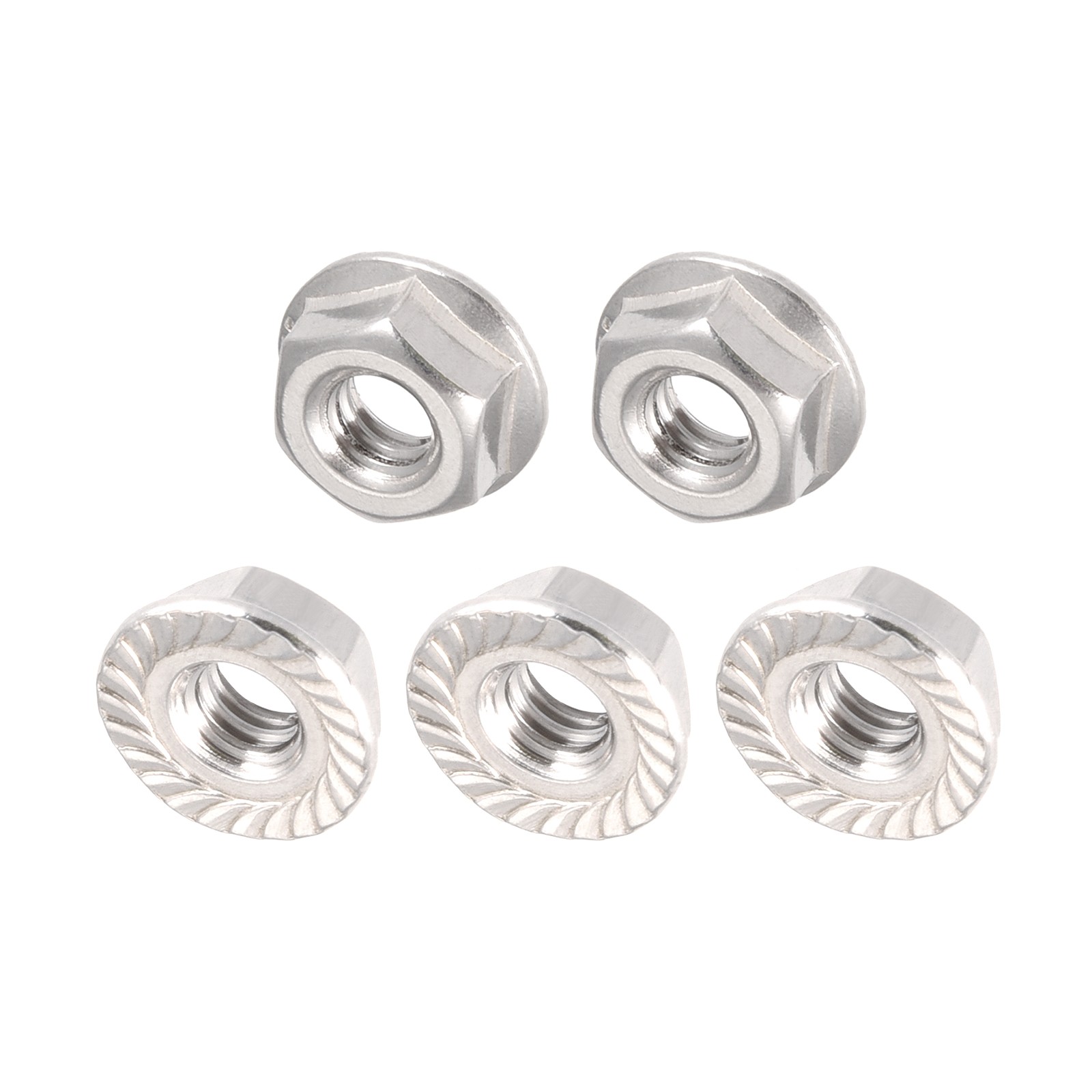 Serrated Flange Hex Lock Nuts (1/4-20) 304 Stainless Steel, 6 Pcs, Silver Tone