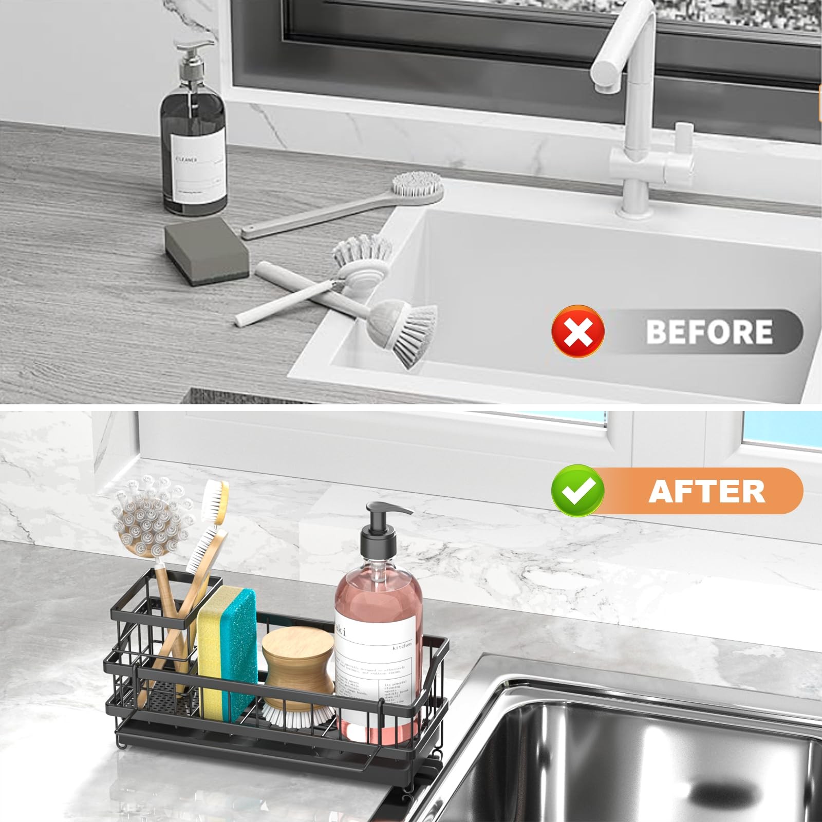 Ahonnpely Sponge Holder for Kitchen Sink - Countertop Rustproof Stainless Ste...
