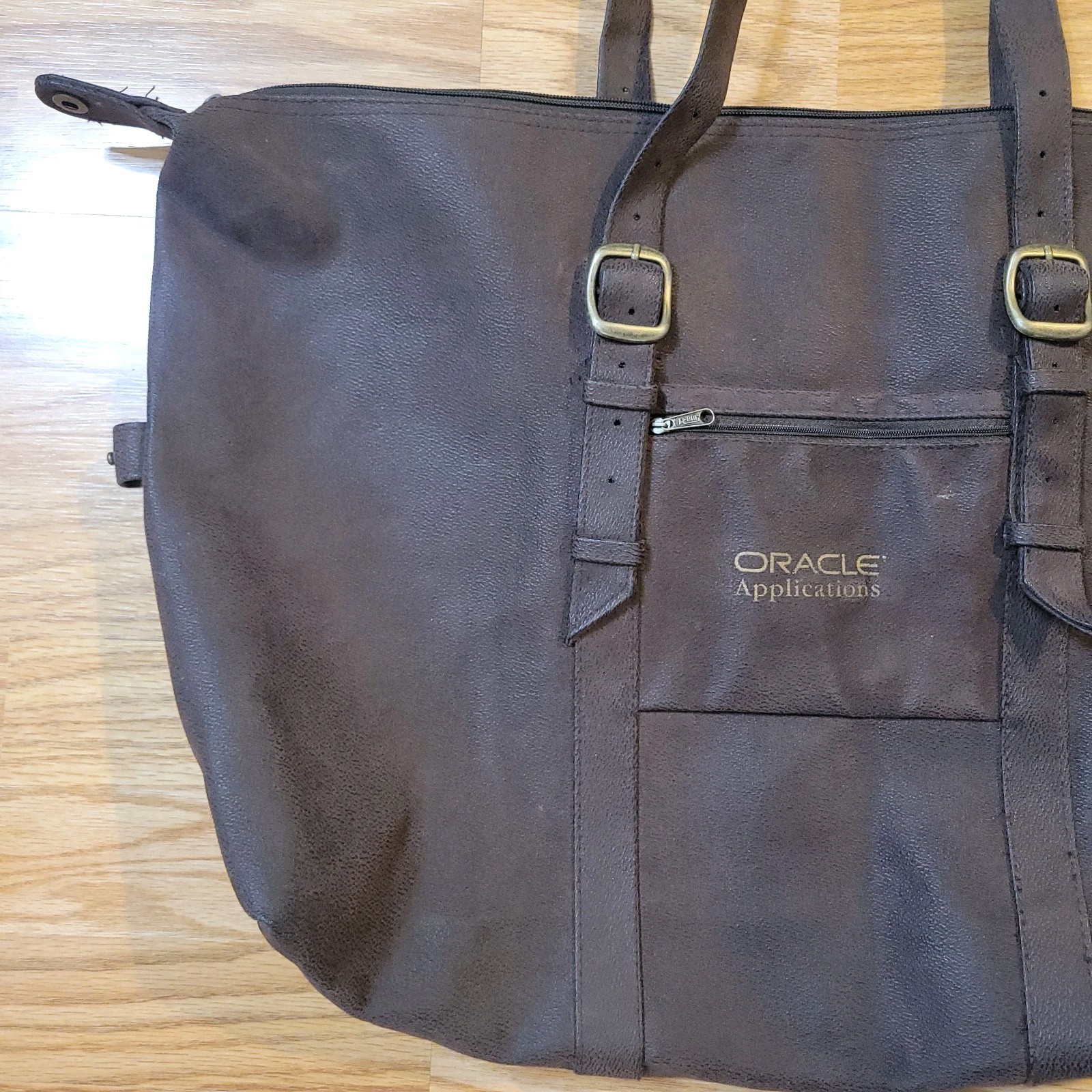 Oracle Applications Large Brown Leather Shoulder Bag Adjustable RBag